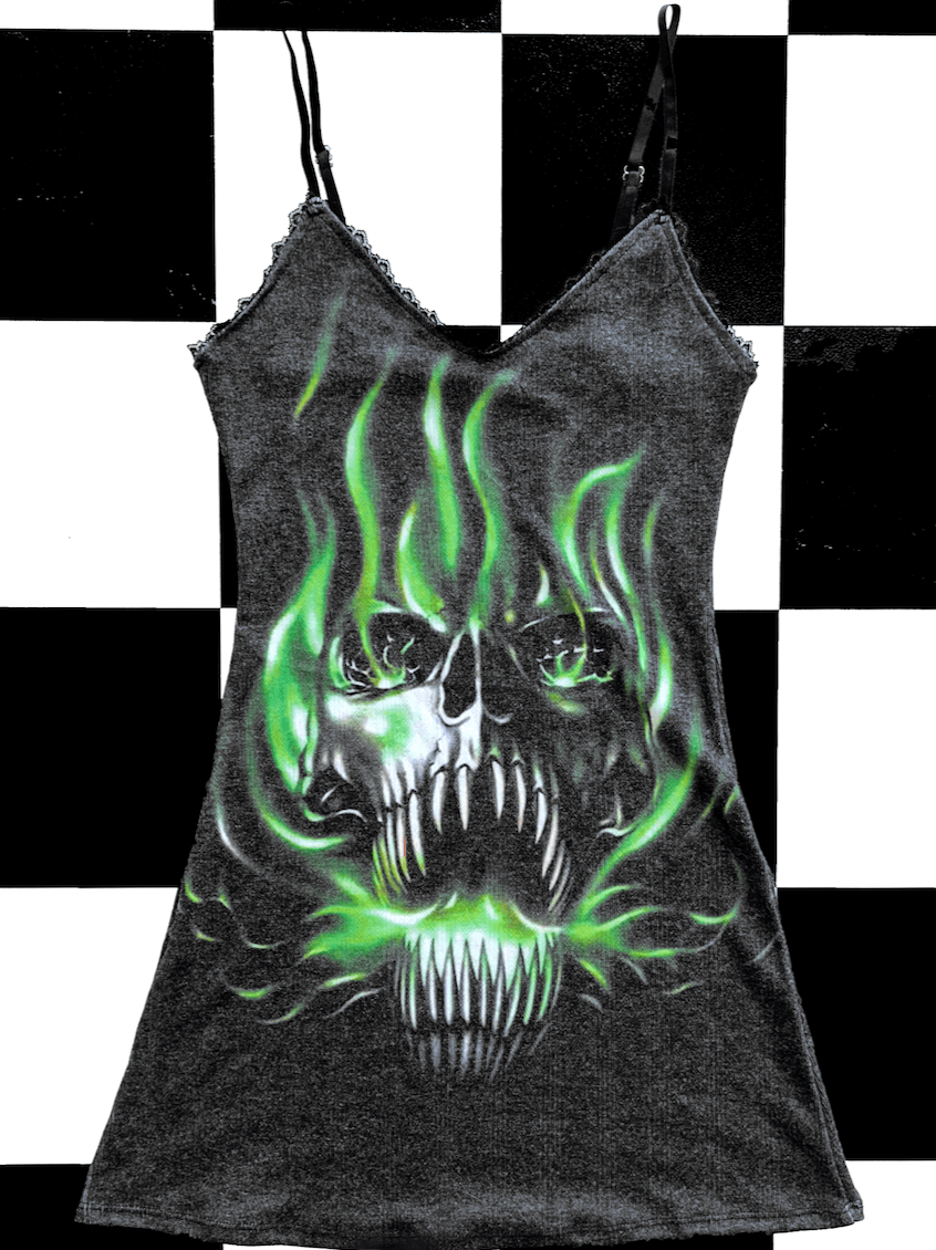 o'mighty FLAME SKULL POINTELLE DRESS