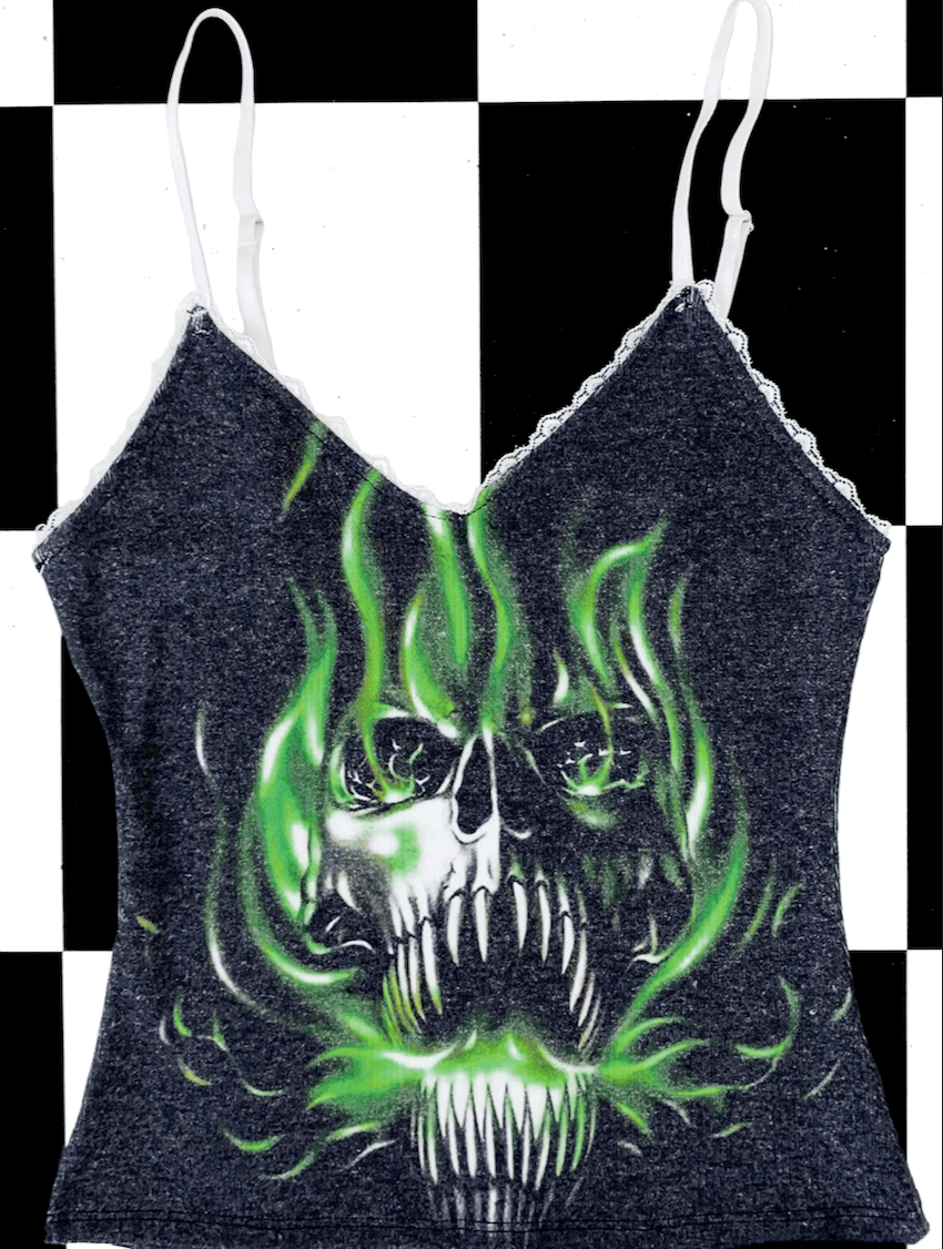 o'mighty FLAME SKULL POINTELLE LACE CAMI