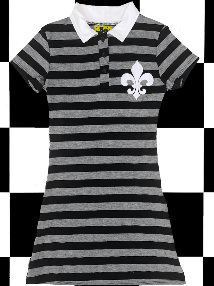 o'mighty FLEUR DE LIS POLO DRESS IN GREY STRIPES