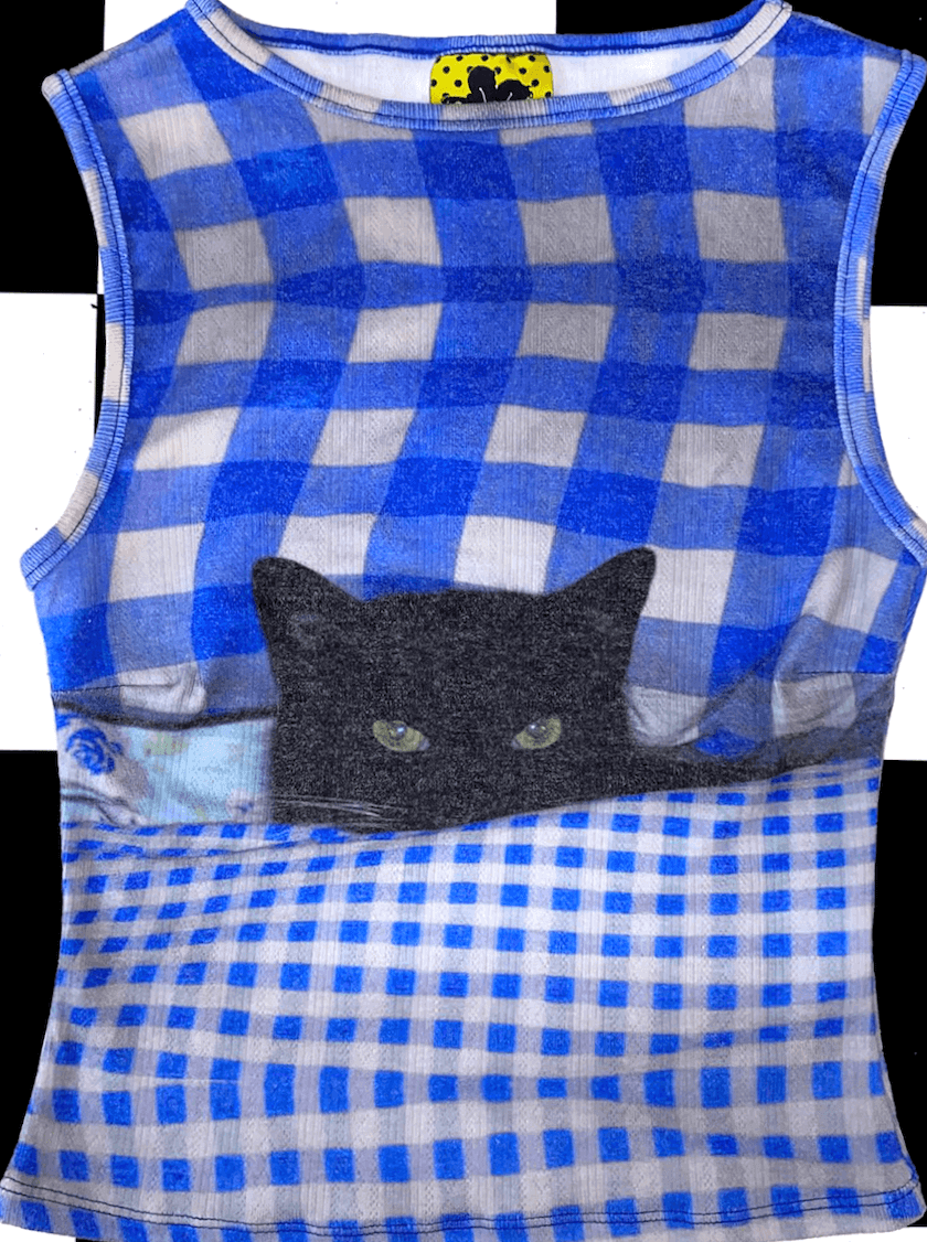 o'mighty GINGHAM KITTY POINTELLE TANK IN BLUE