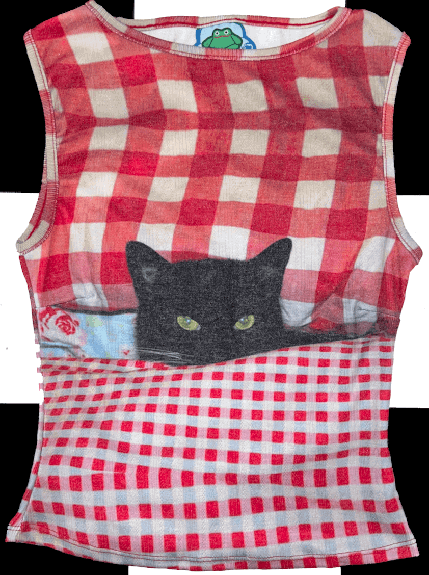 o'mighty GINGHAM KITTY POINTELLE TANK IN RED