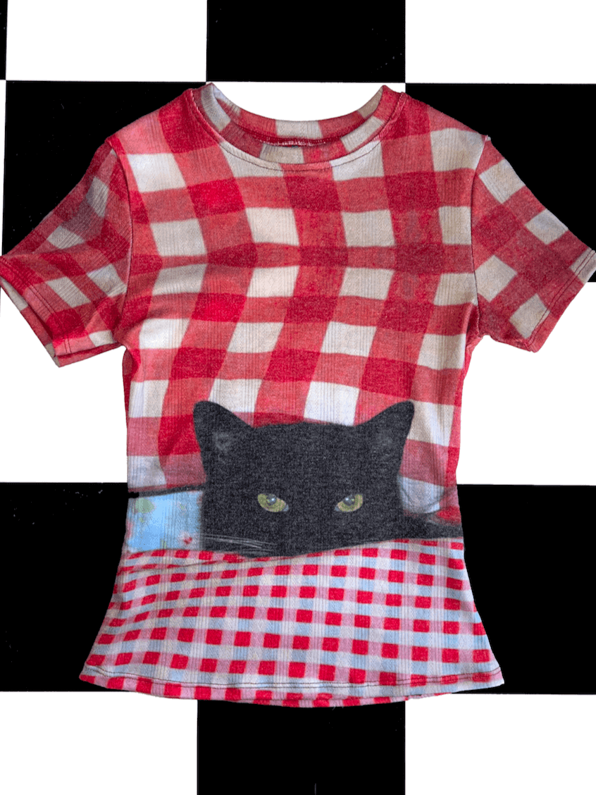 o'mighty GINGHAM KITTY POINTELLE TEE IN RED