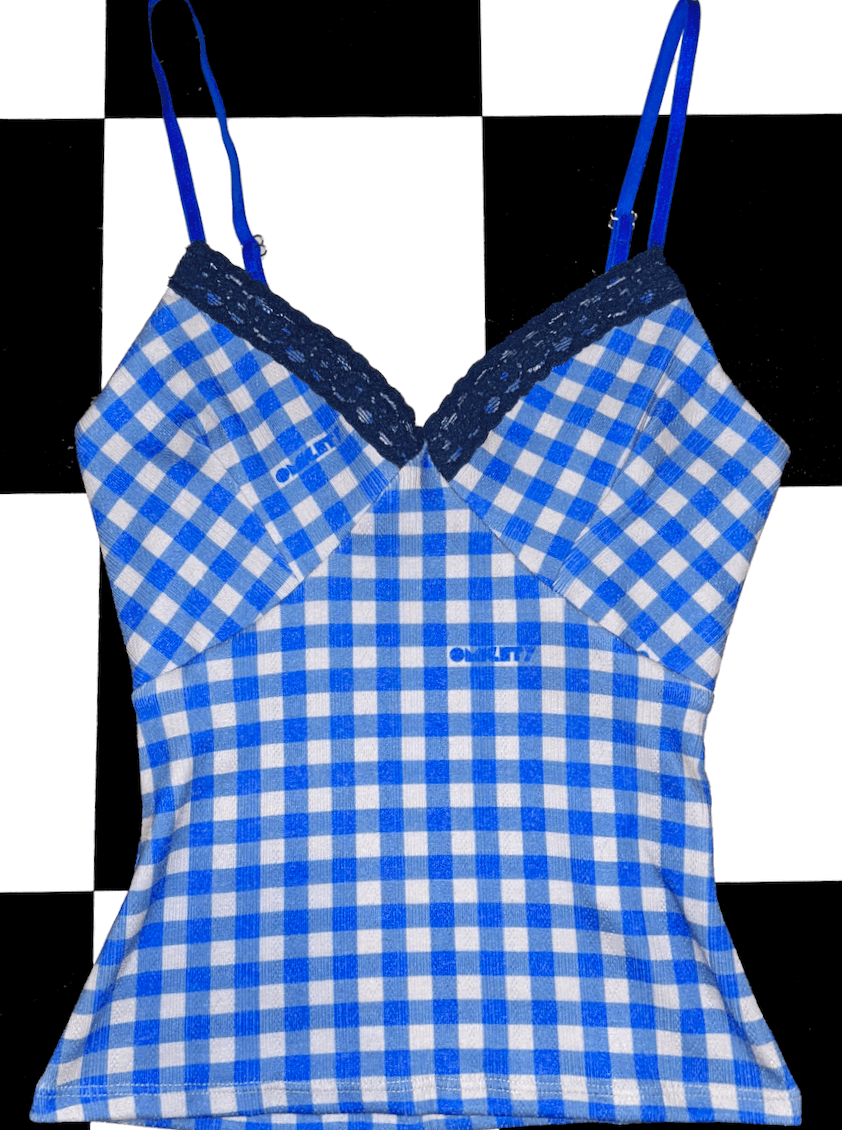 o'mighty GINGHAM POINTELLE CAMI IN BLUE