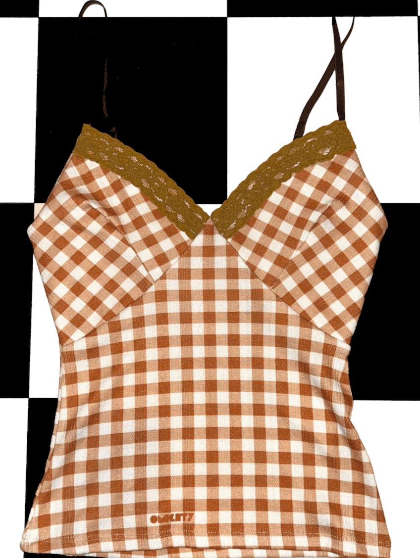 o'mighty GINGHAM POINTELLE CAMI IN COCOA
