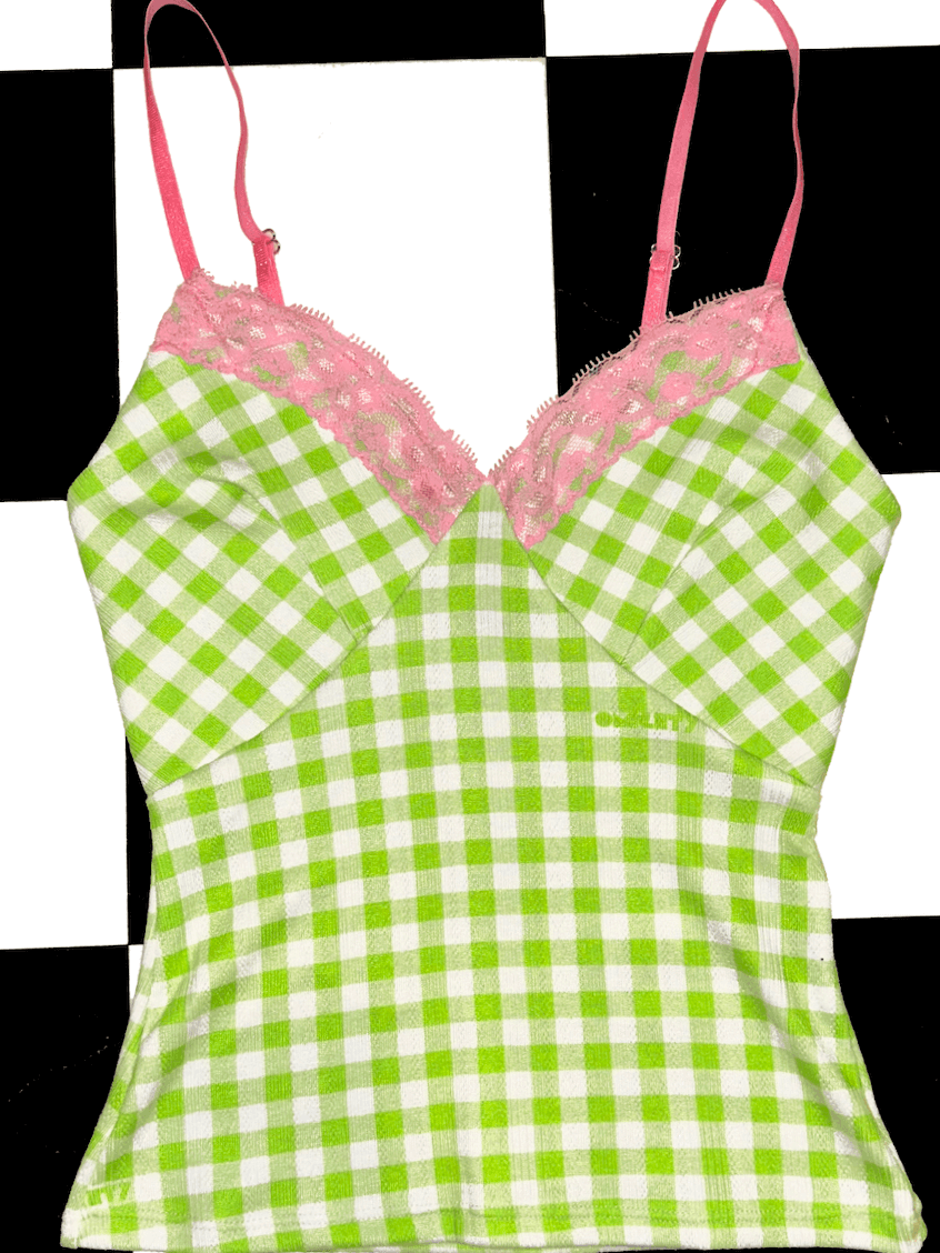 o'mighty GINGHAM POINTELLE CAMI IN GREEN