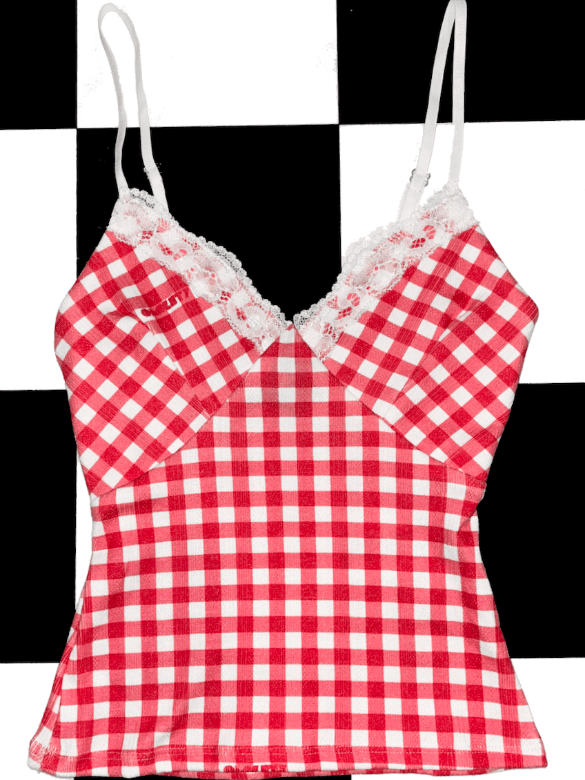 o'mighty GINGHAM POINTELLE CAMI IN RED