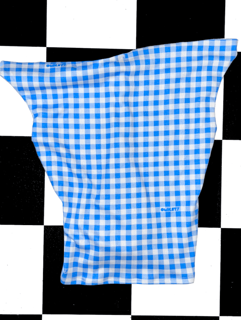 o'mighty GINGHAM POINTELLE TOP IN BLUE