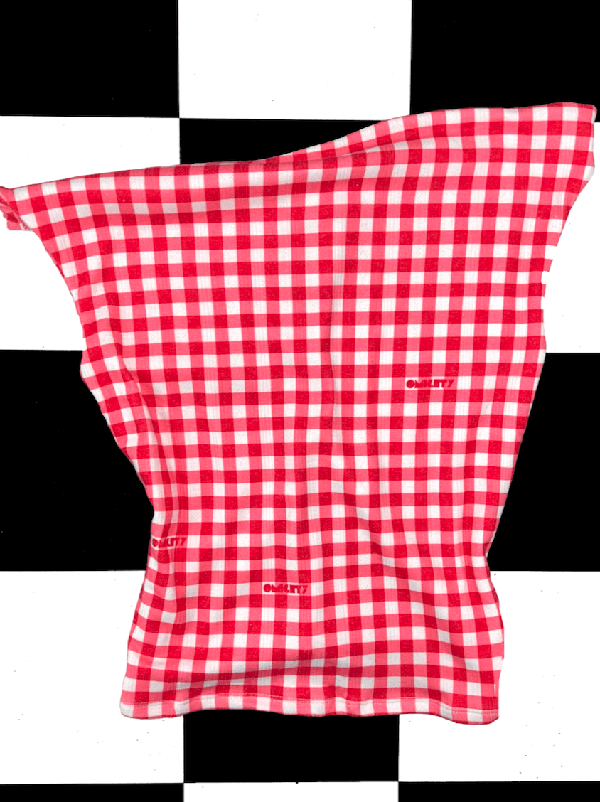 o'mighty GINGHAM POINTELLE TOP IN RED