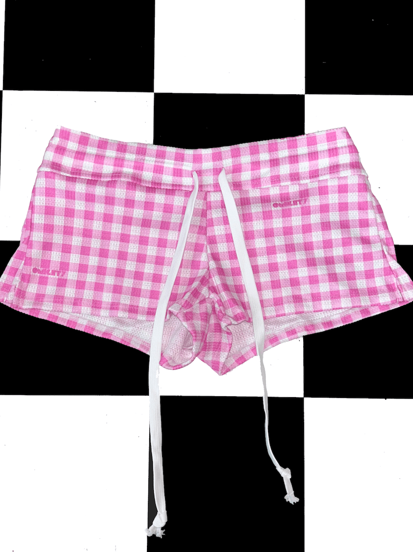 o'mighty GINGHAM WAFFLE BOY SHORT IN PINK