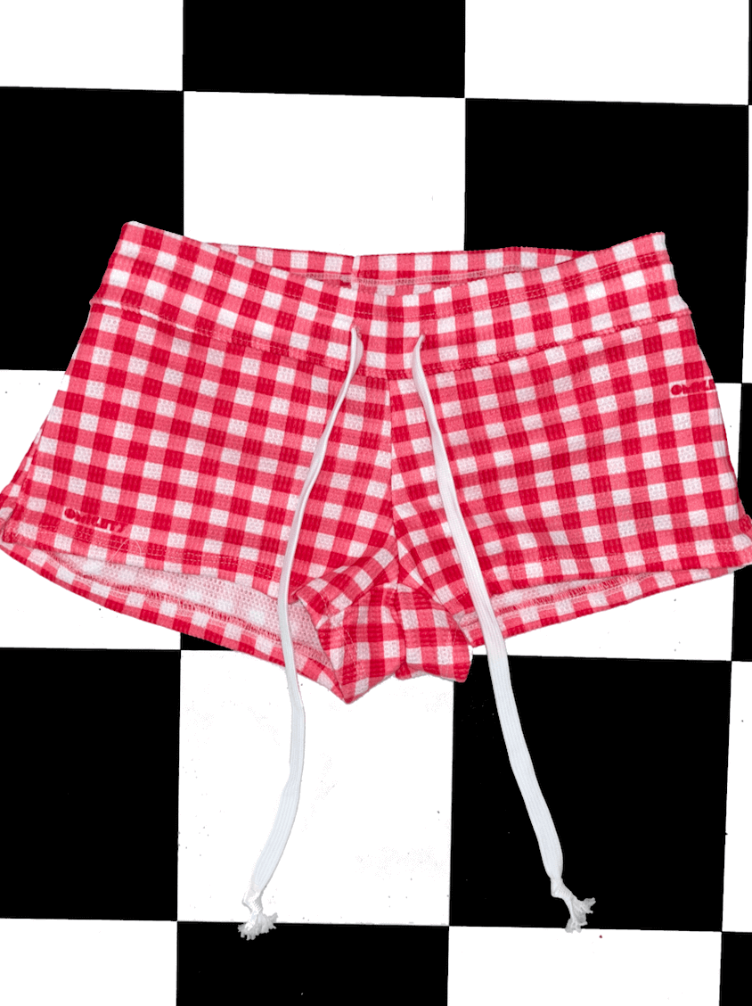 o'mighty GINGHAM WAFFLE BOY SHORT IN RED