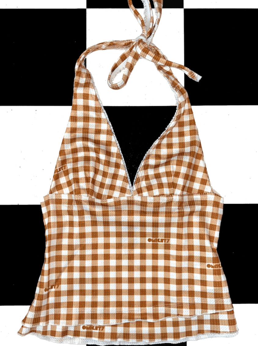 o'mighty GINGHAM WAFFLE HALTER IN COCOA