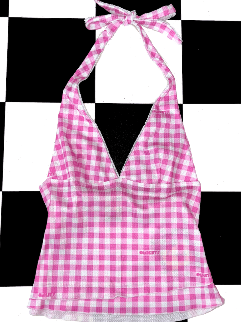 o'mighty GINGHAM WAFFLE HALTER IN PINK