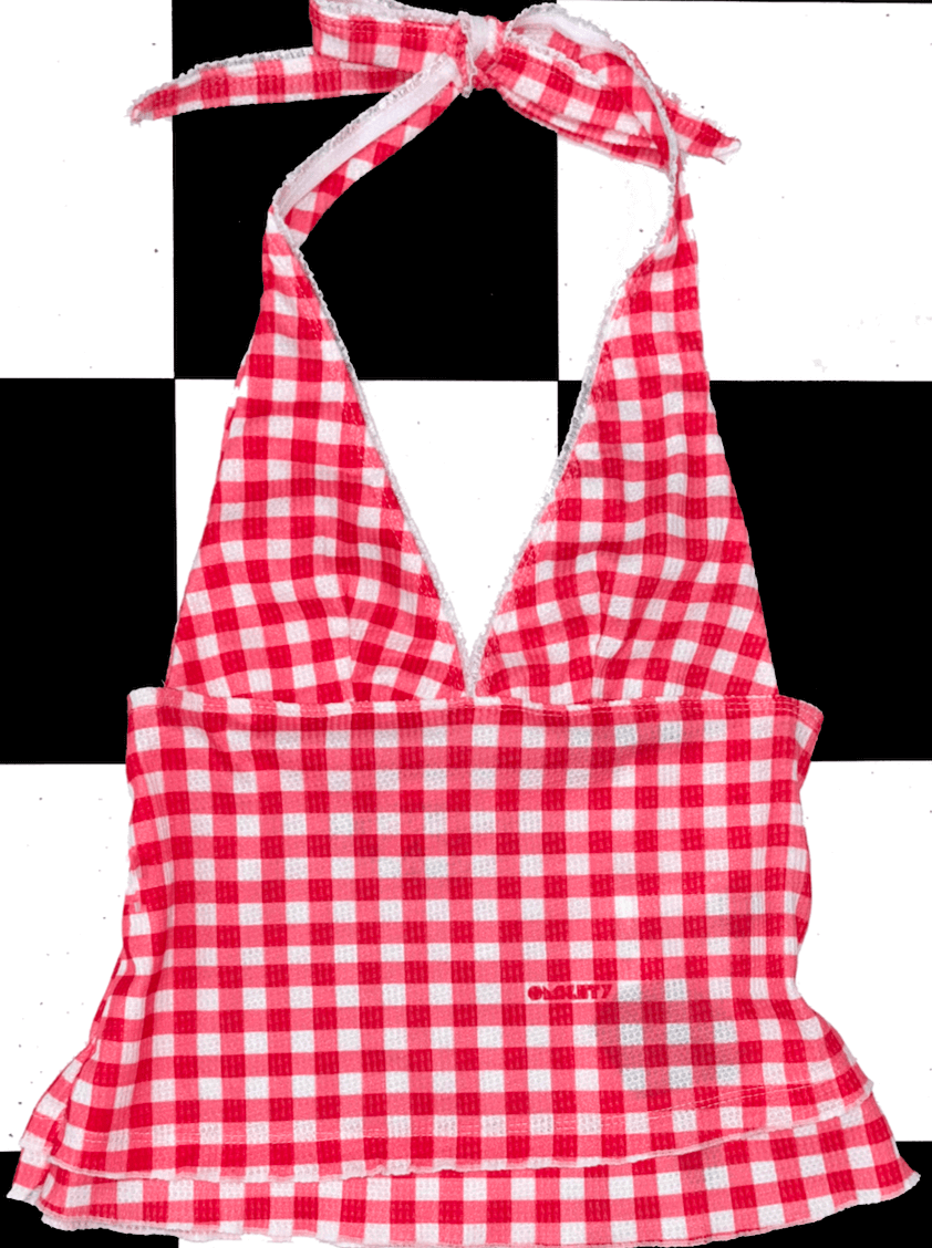 o'mighty GINGHAM WAFFLE HALTER TOP IN RED