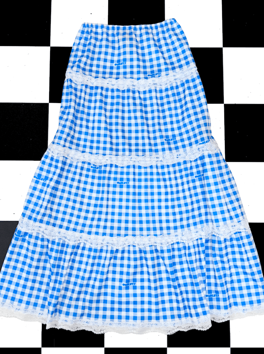 o'mighty GINGHAM WAFFLE LONG SKIRT IN BLUE