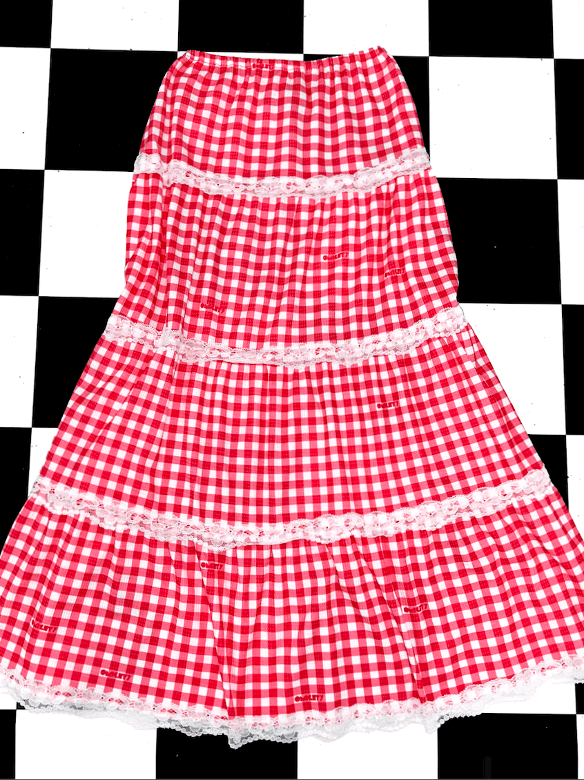 o'mighty GINGHAM WAFFLE LONG SKIRT IN RED