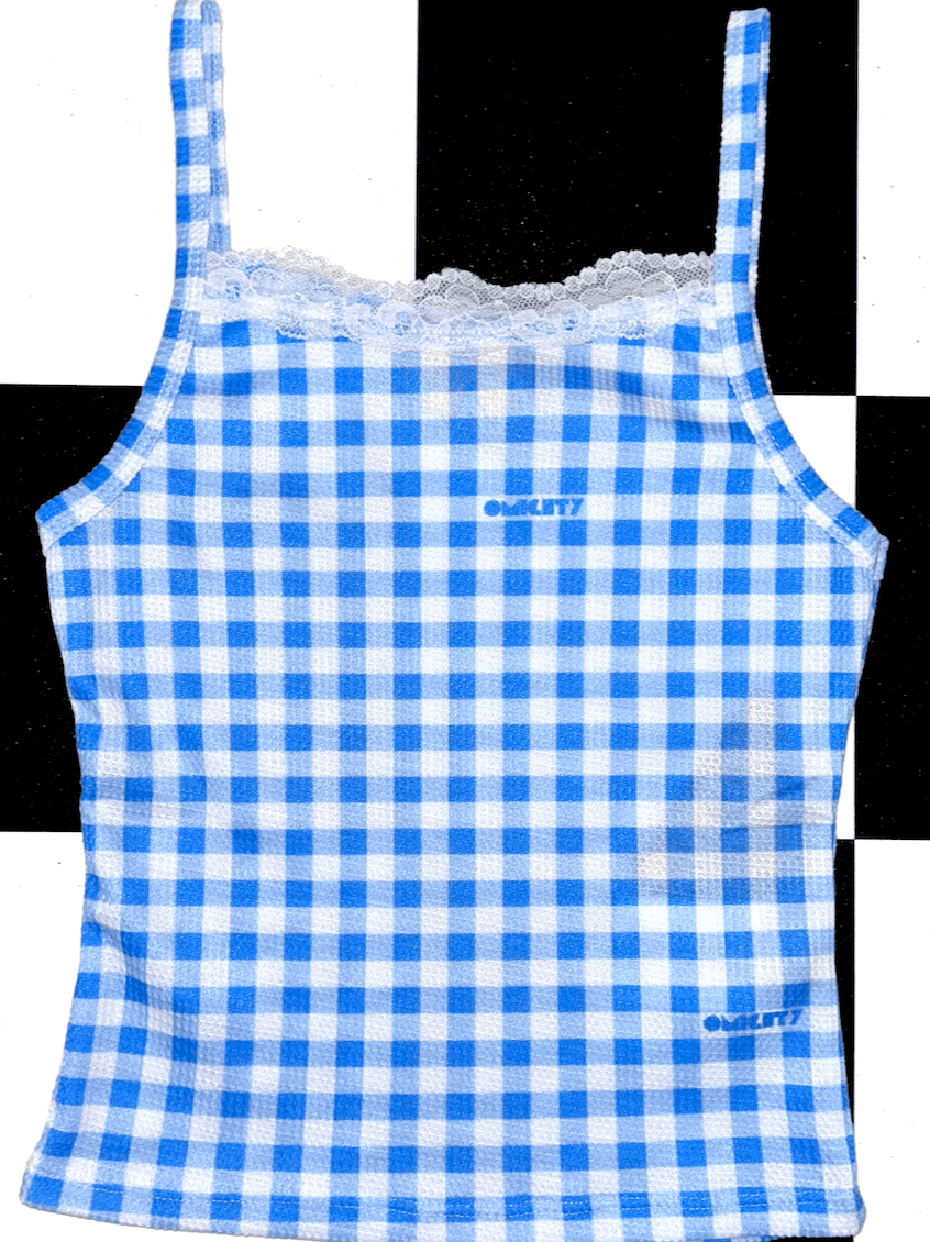 o'mighty GINGHAM WAFFLE TANK IN BLUE