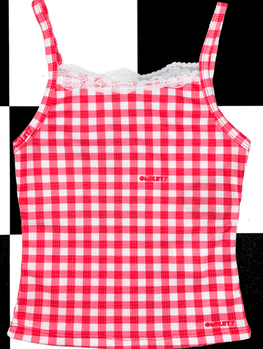 o'mighty GINGHAM WAFFLE TANK IN RED