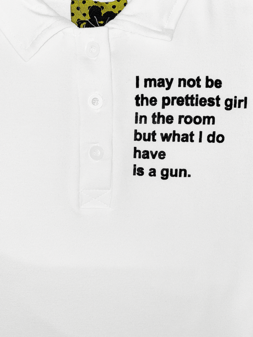 o'mighty GIRL WITH A GUN POLO IN WHITE