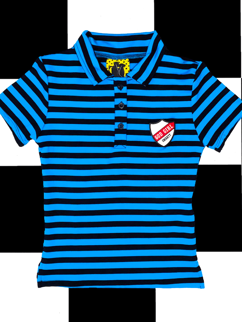 o'mighty GOD GIRL POLO IN BLUE STRIPES