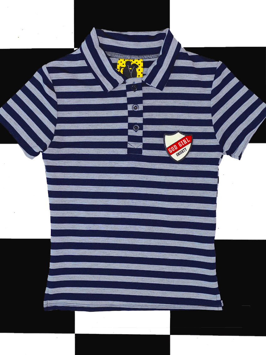 o'mighty GOD GIRL POLO IN GREY STRIPES