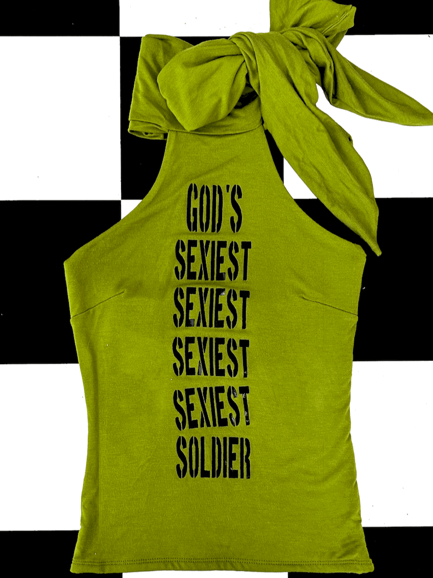 o'mighty GODS SEXIST SOLDIER HALTER IN OLIVE