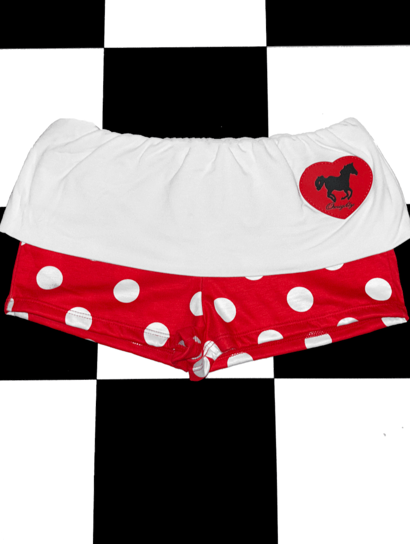 o'mighty HORSE BOYSHORT IN RED POLKA