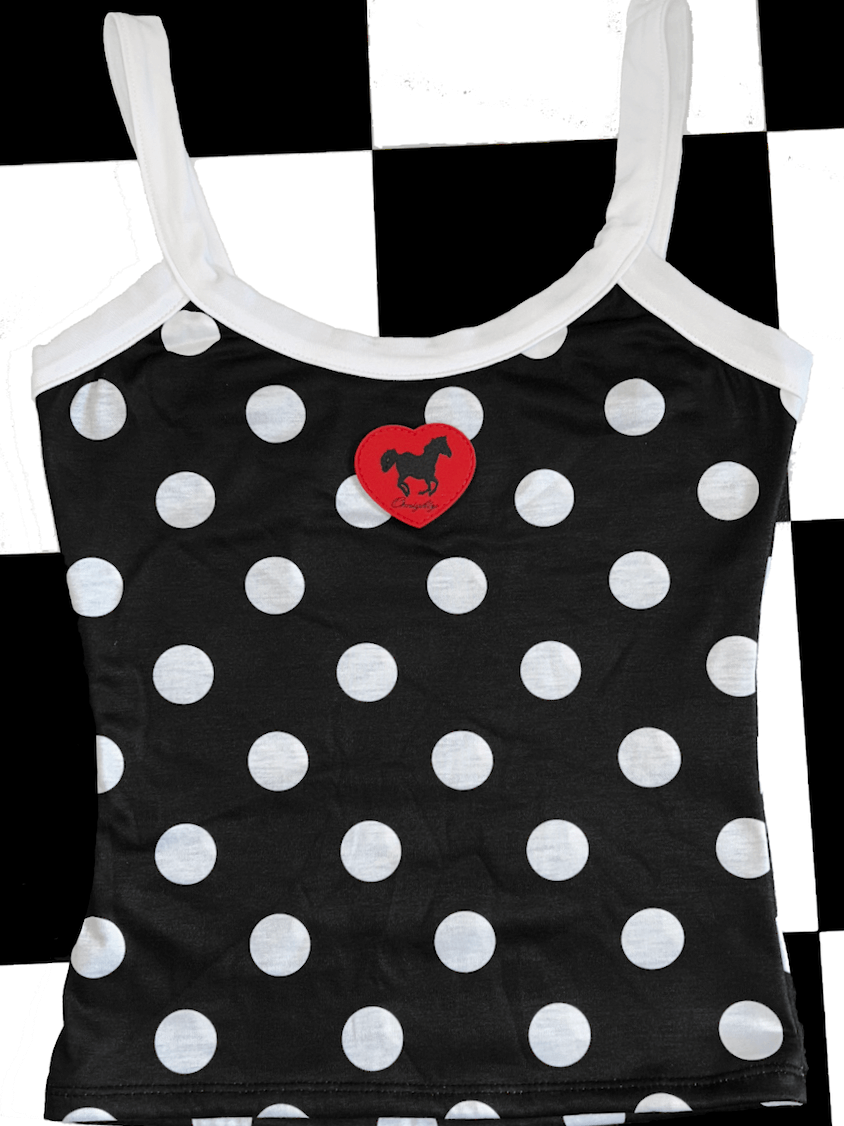 o'mighty HORSE CAMI IN BLACK POLKA