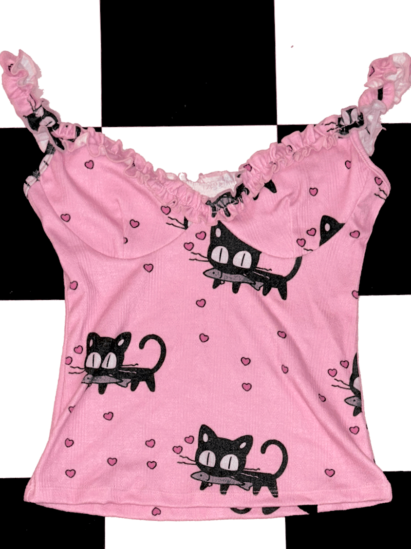 o'mighty HUNGRY KITTY POINTELLE TOP IN PINK