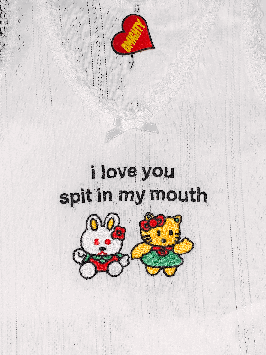 o'mighty I LOVE YOU POINTELLE CAMI IN WHITE