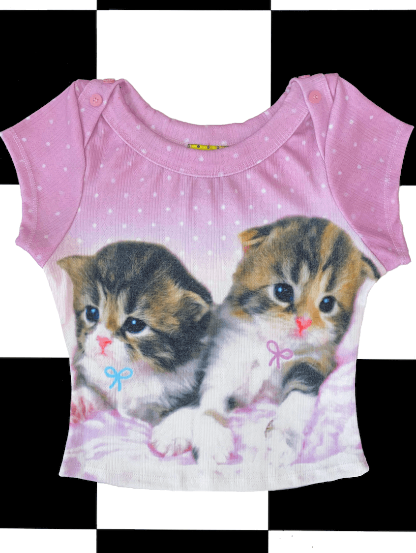o'mighty KITTEN BABY TEE IN PINK POINTELLE