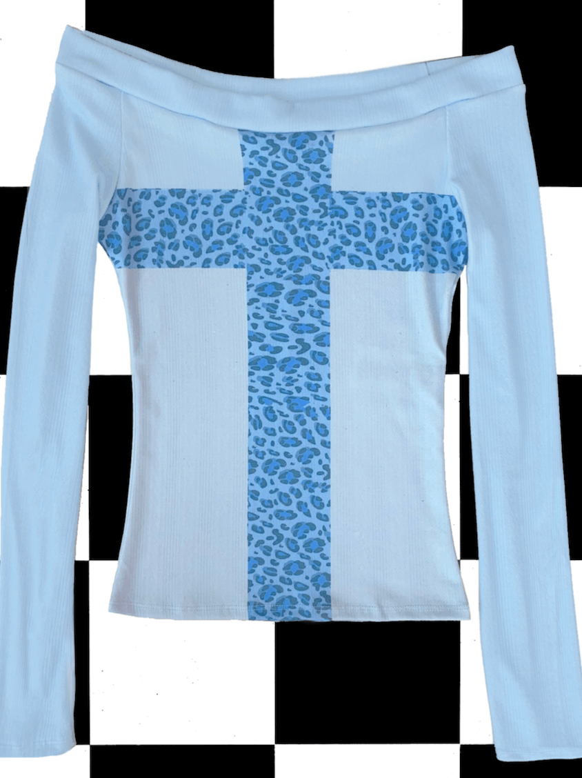 o'mighty LEOPARD CROSS OFF SHOULDER IN BLUE