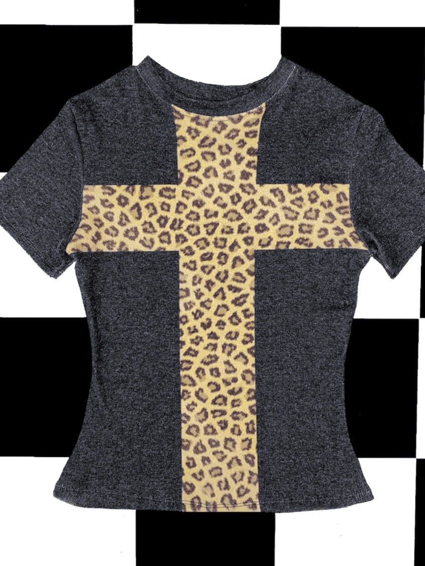 o'mighty LEOPARD CROSS POINTELLE TEE
