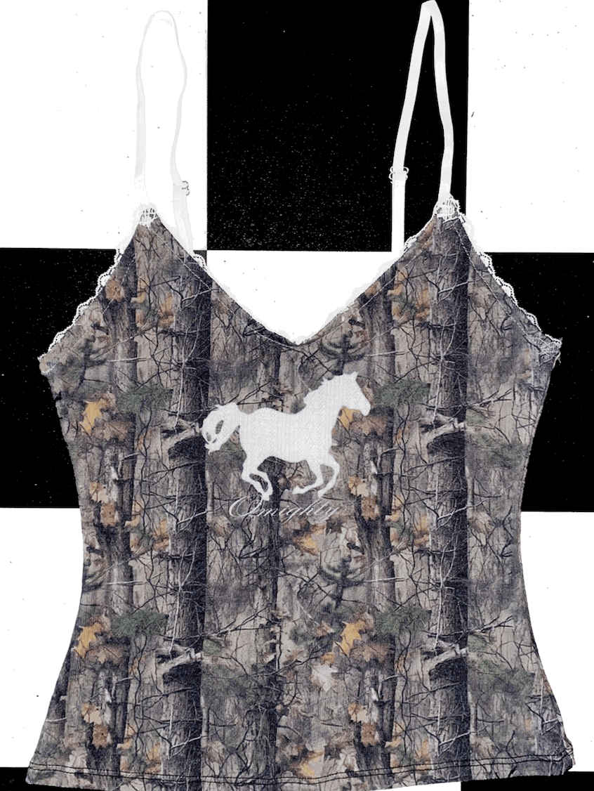 o'mighty LOGO CAMO POINTELLE LACE CAMI