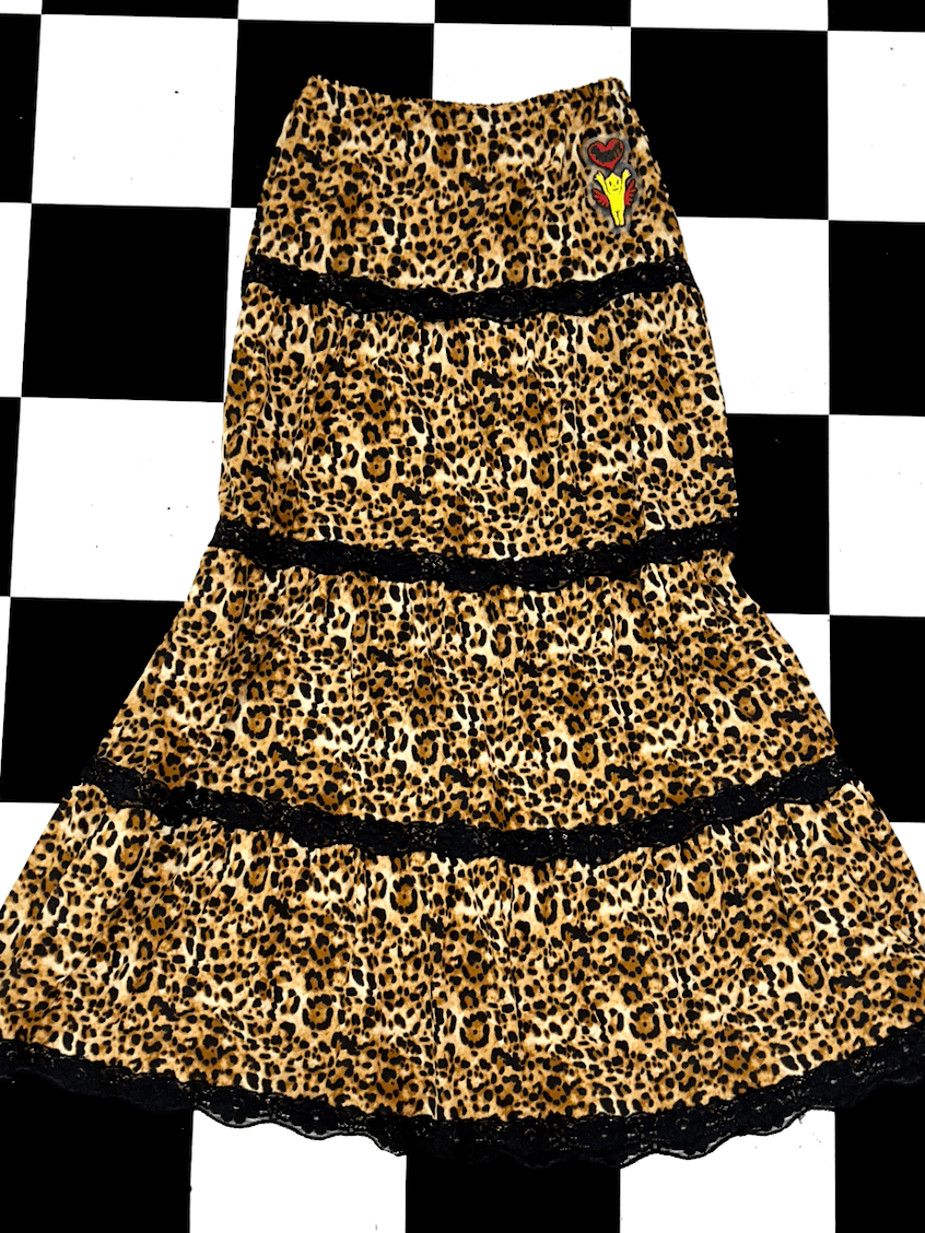 o'mighty LOGO LONG SKIRT IN BIG LEOPARD