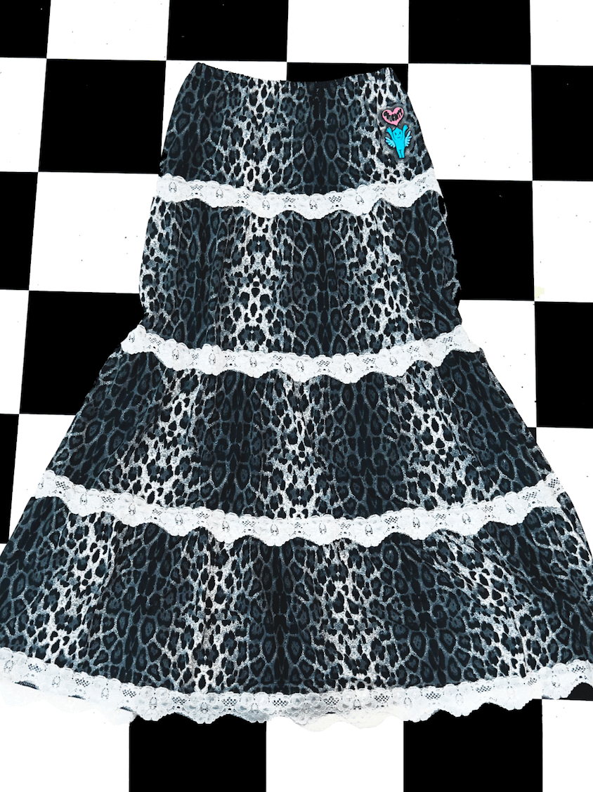 o'mighty LOGO LONG SKIRT IN SNOW LEOPARD