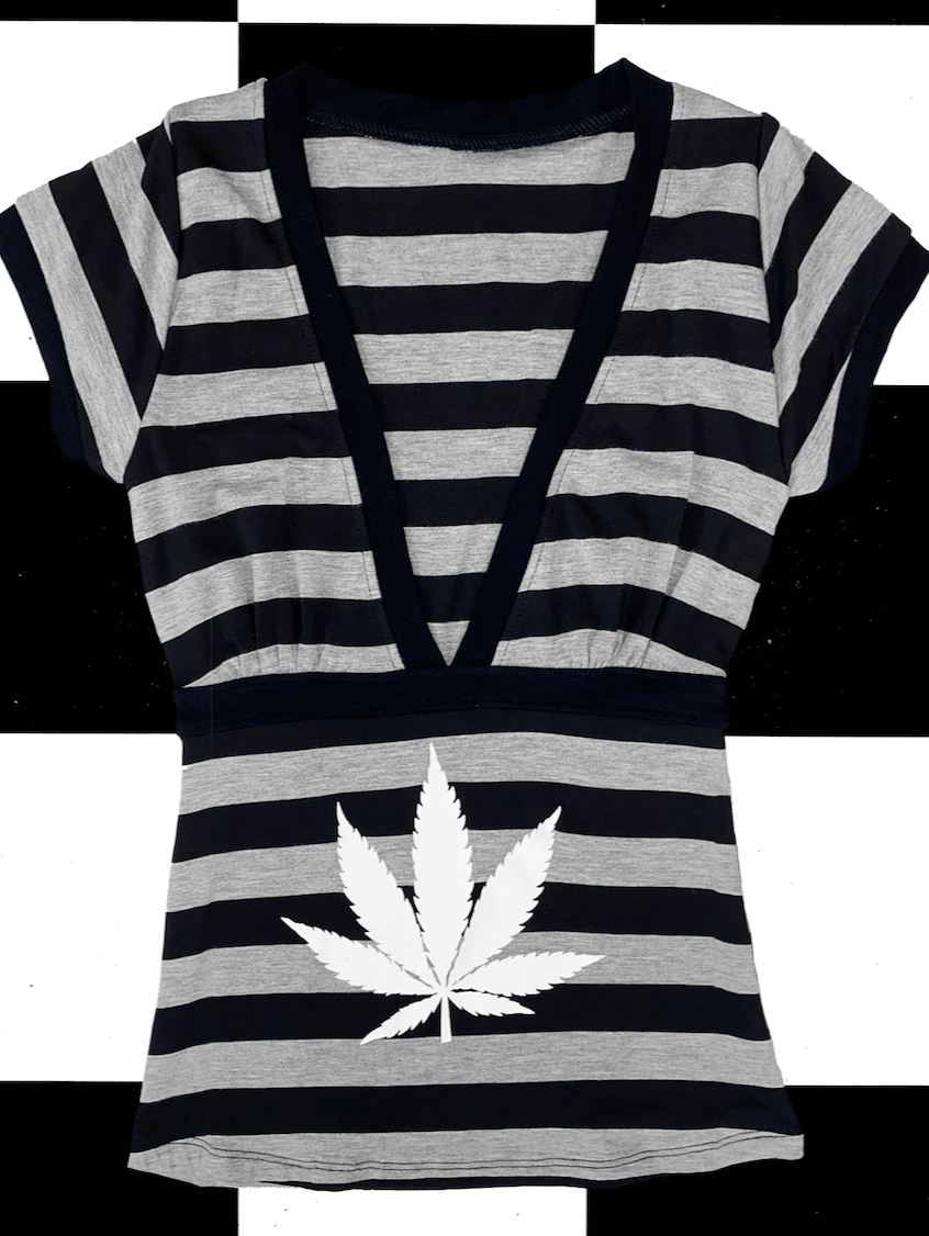 o'mighty MARIJUANA VNECK IN BLACK STRIPES