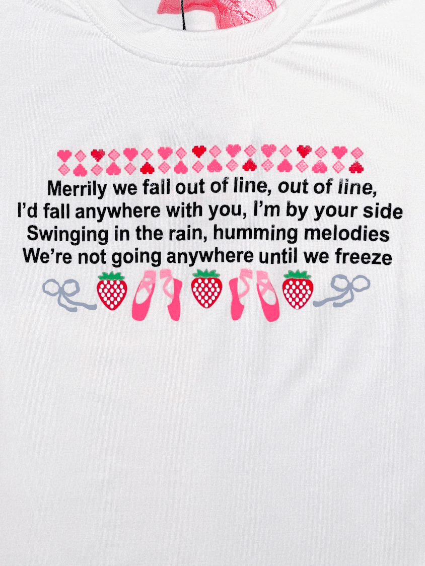 o'mighty MERRILY WE FALL OUT OF LINE BABY TEE