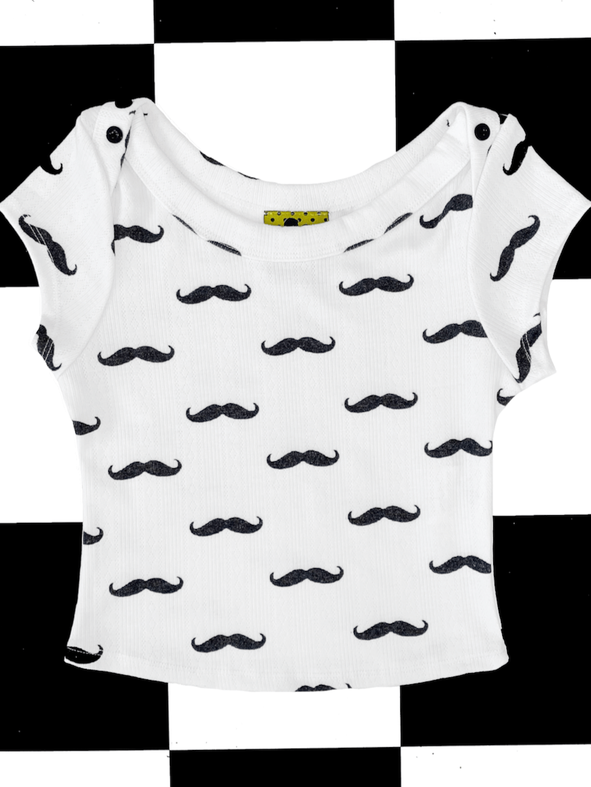 o'mighty MOUSTACHE BABY TEE IN WHITE