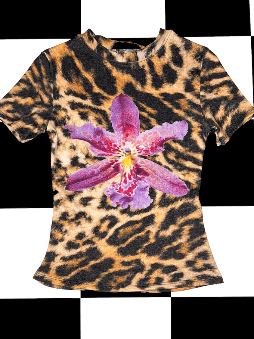 o'mighty ORCHID POINTELLE TEE IN BROWN LEOPARD