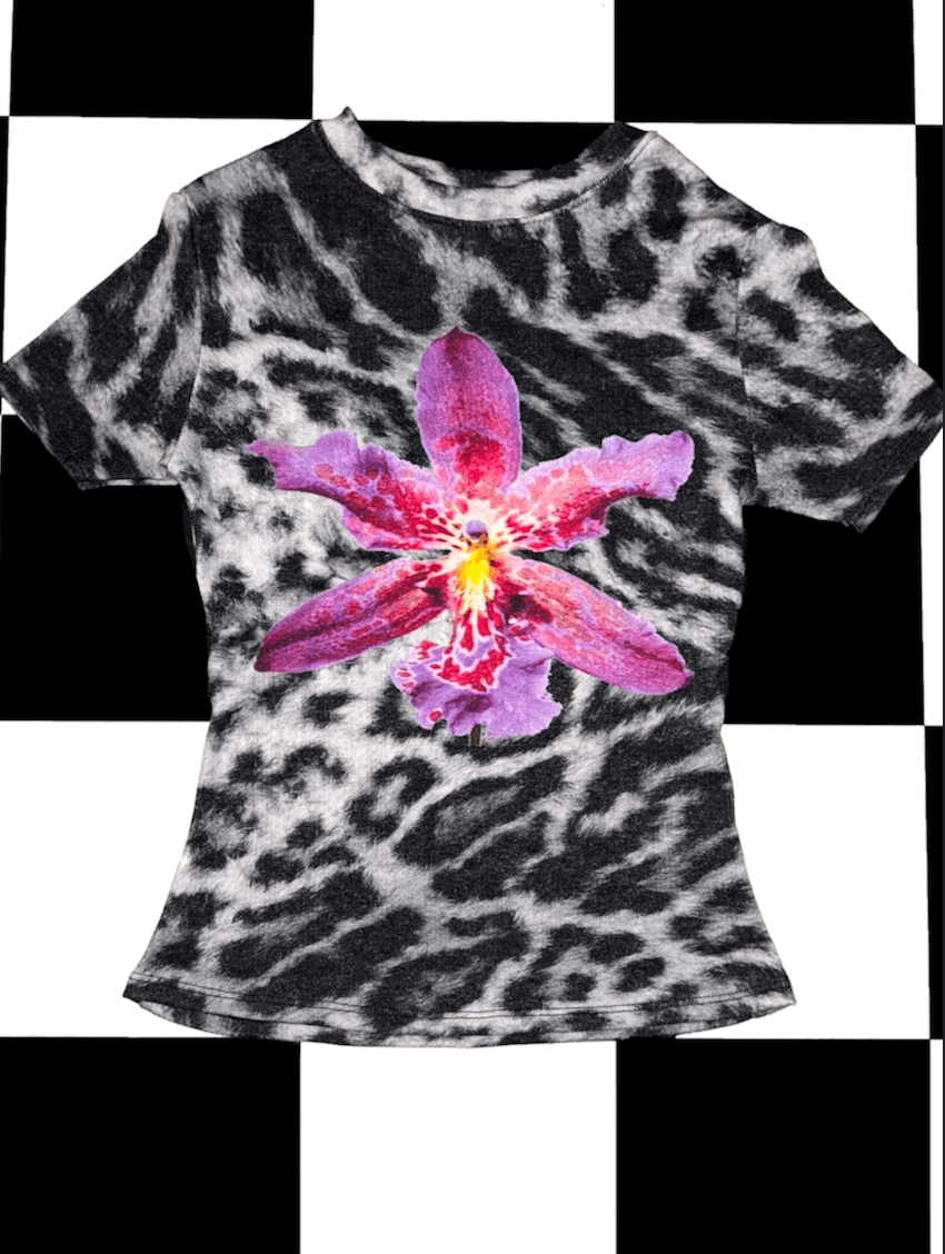o'mighty ORCHID POINTELLE TEE IN SNOW LEOPARD