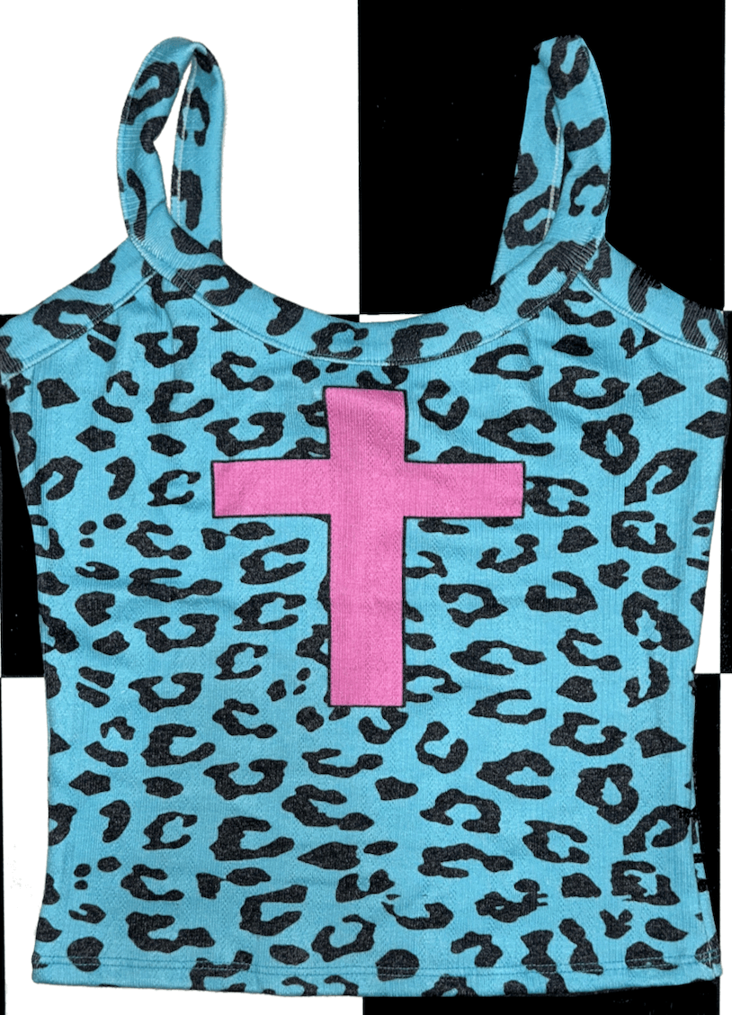 o'mighty PINK CROSS LEOPARD POINTELLE CAMI