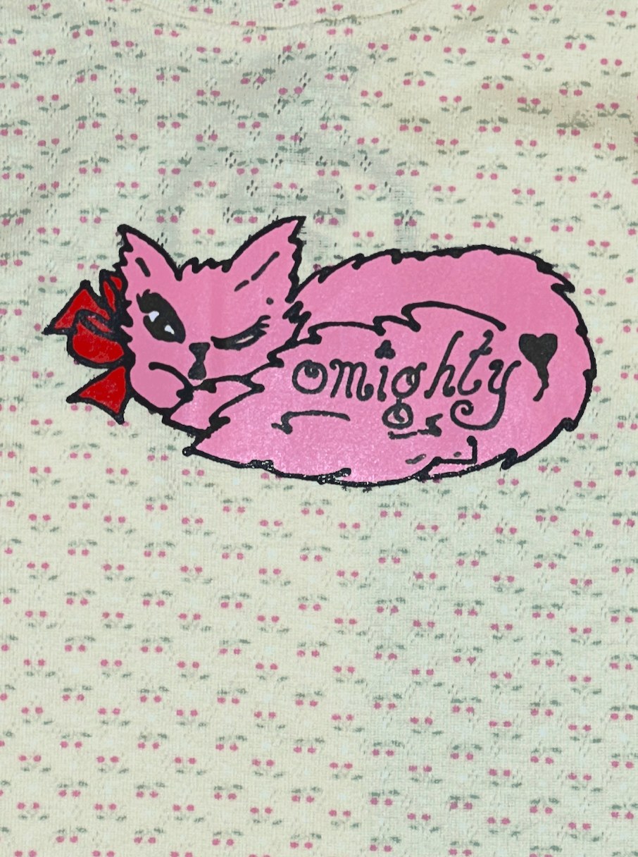 o'mighty PINK MEOW POINTELLE TEE