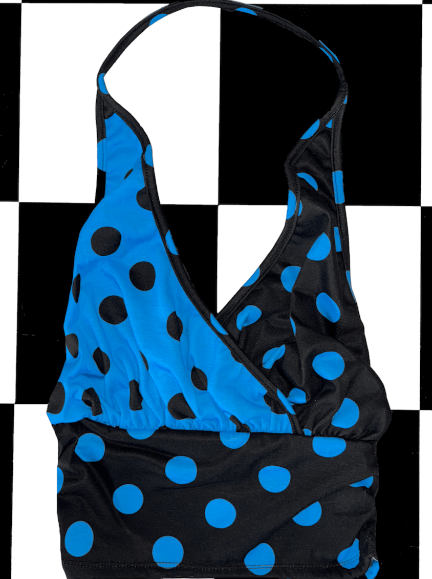 o'mighty PLUNGE HALTER IN BLUE POLKA