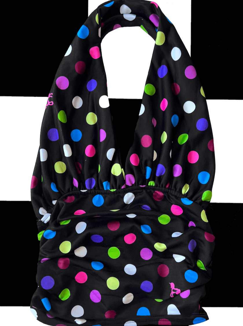 o'mighty RAINBOW POLKA HALTER IN BLACK