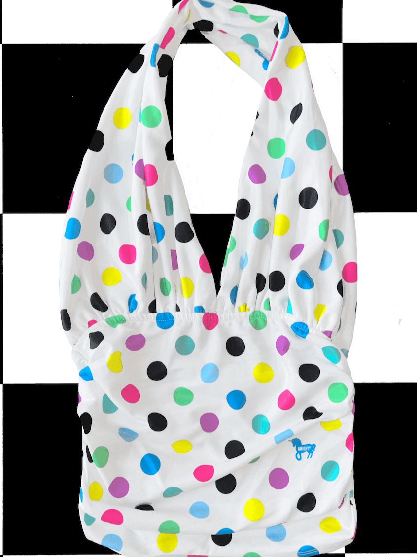 o'mighty RAINBOW POLKA HALTER IN WHITE