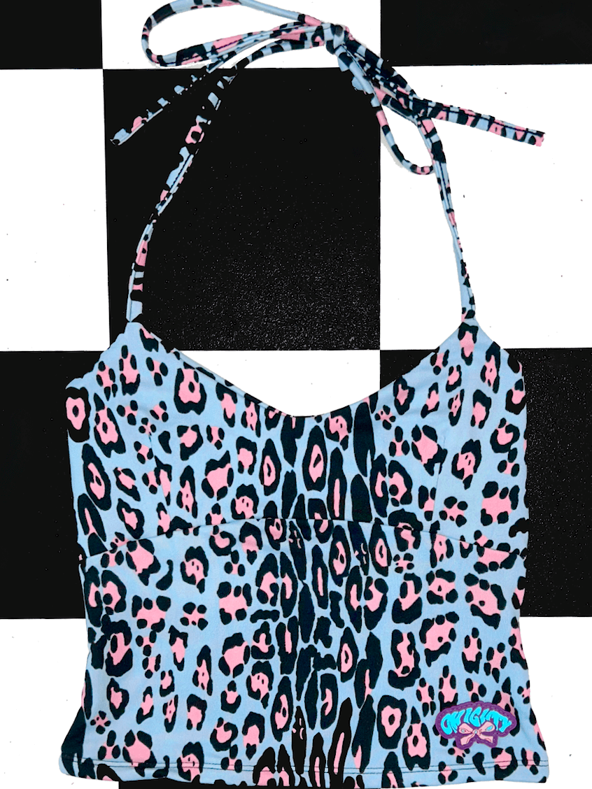 o'mighty RIBBON HALTER IN BABYBLUE LEOPARD