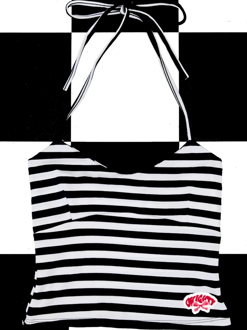 o'mighty RIBBON HALTER IN BLACK STRIPES