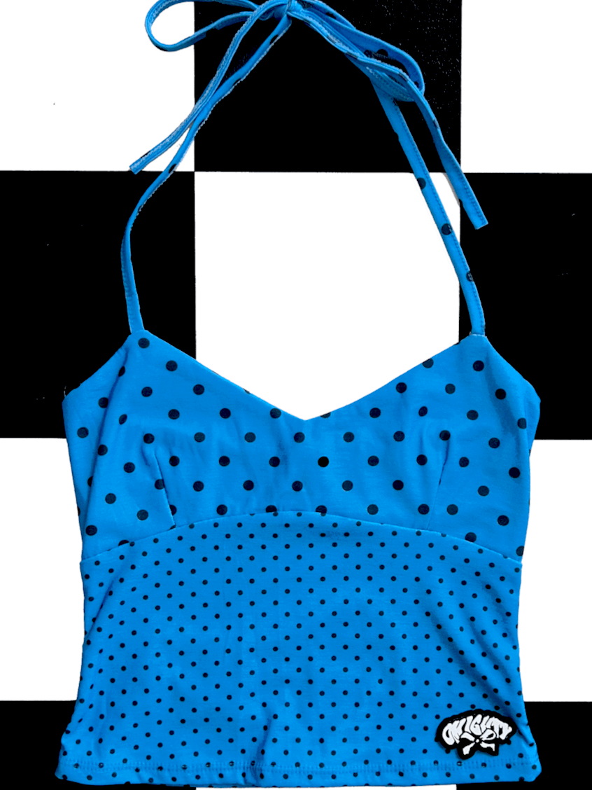 o'mighty RIBBON HALTER IN BLUE POLKA