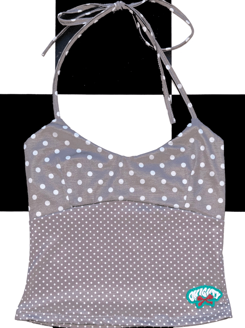 o'mighty RIBBON HALTER IN GREY POLKA
