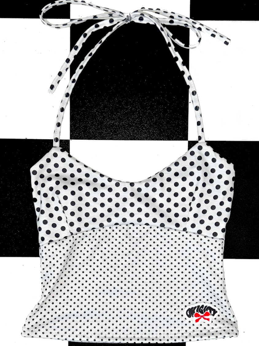 o'mighty RIBBON HALTER IN MONO POLKA